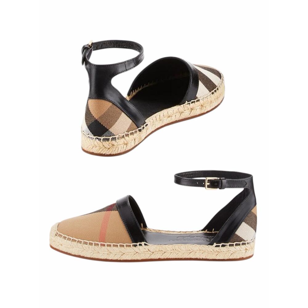 Burberry Abbington Nova Check Ankle Strap Espadrille Flats Black Size 41 - Picture 2 of 14